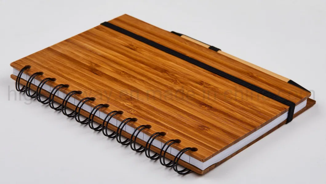 Office Supply Bamboo Cover Spiral Notebook with Ball Pen for Promotional Gift