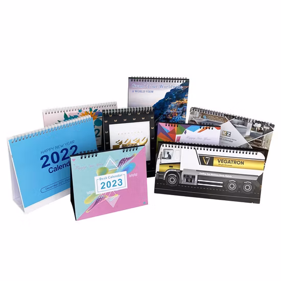 Kalenderdruckerei OEM-Logo Kunstdruckpapier Karton Buchdruck Wandkalender Planer Druckservice Bürotisch Englischer Zeitplan Tischkalender