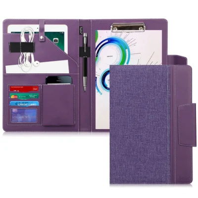 Padfolio-Organizer-Portfolio aus Stoff und Leder, Karton mit Clip und Handytasche